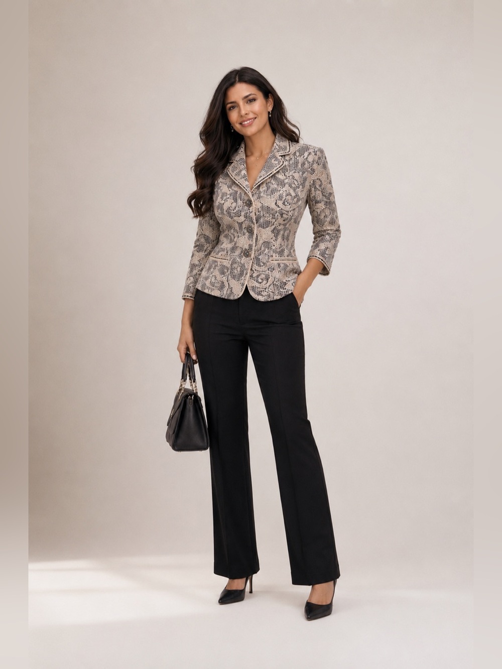 🤍🖤 Elie Tahari Textured Jacquard Jacket | Women’s L 🖤🤍